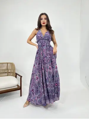 Omarı Şık Mor Elbise - Kadınlar İçin Özel Tasarım