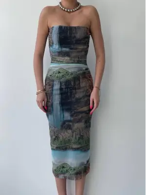 Mountain Straplez Tül Elbise