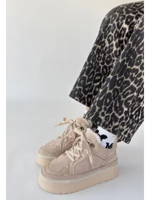 Muden Bej Süet Bağcıklı Bot