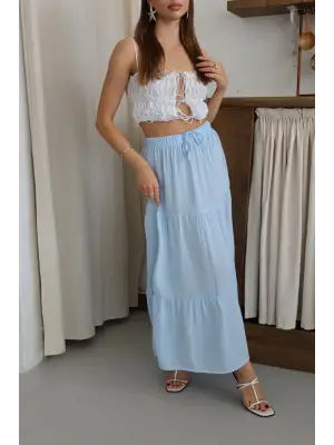 Müslin kumaş keten uzun etek mvi pt