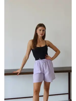 Lila Müslin Kumaş Şort Kadın Giyim