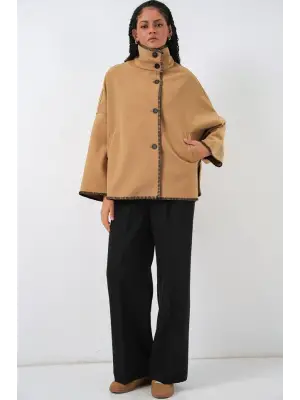 Nakışlı Kaşe Ceket 9167 - Hardal