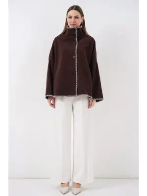 Nakışlı Kaşe Ceket 9167 - Kahverengi