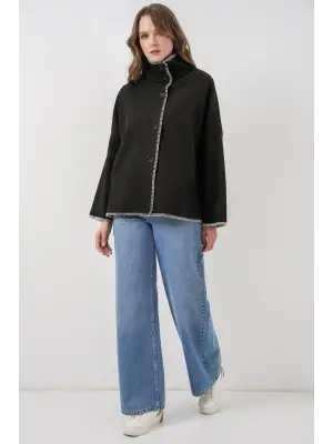 Nakışlı Kaşe Ceket 9167 - Siyah