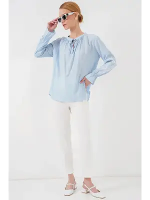 Nakışlı Örme Bluz 941 - Mavi