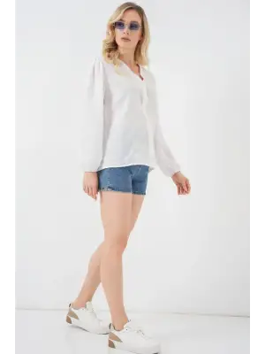 Nakışlı Uzun Kol Bluz 963 - Krem