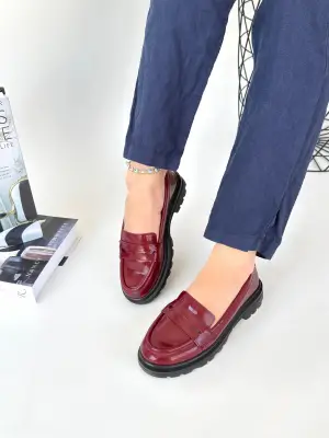 Narli Bordo Rugan Oxford Ayakkabı