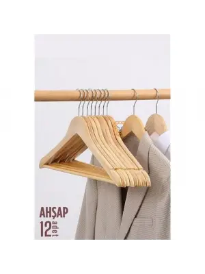 Natural Ahşap Elbise Askısı 12 ADET Montague Design