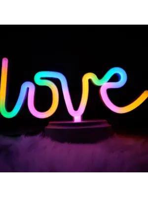 Neon Işıklı Love Yazılı Masa Gece Lambası
