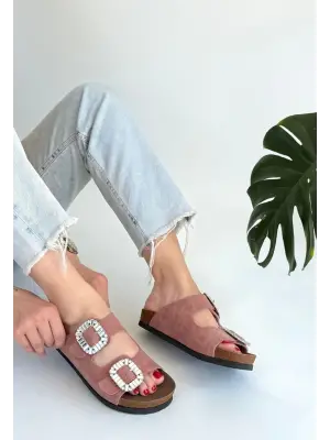 Pudra Nubuk Terlik Kadın Ayakkabı