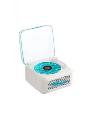 Nostalji Mini Plak Görünümlü Radyolu Bluetooth Hoparlör 3d Ses Dalgası Retro Müzik Plak Beyaz
