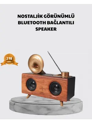 Nostaljik Gramofon Bluetooth Hoparlör – Fm Radyo + Usb + Sd Kart Destekli