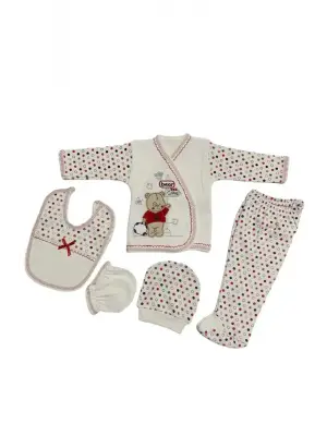 O Bebe 5li Hastane Çıkışı Yeni Doğan Zıbın Set Çantalı Ayı Kırmızı