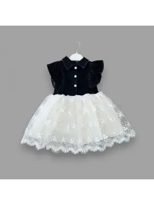 Omarı 2-3-4 Yaşlı Kız Çocuk İçin Siyah Kot Elbise