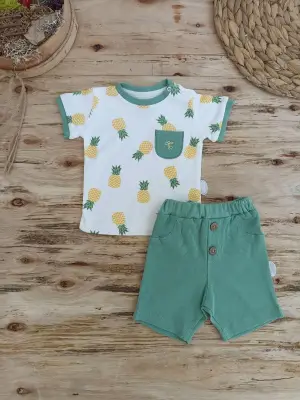 Omarı Ananas Desenli Bebek Takımı Yeşil
