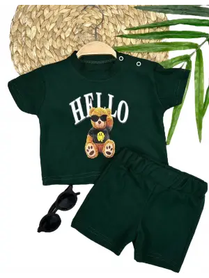 Omarı Ayıcık Baskılı Erkek Bebek Takımı