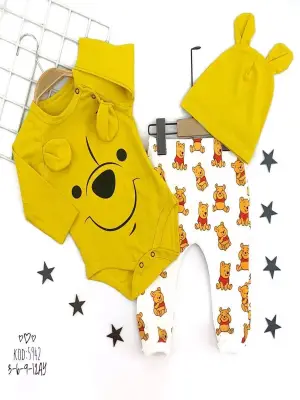 Omarı Ayıcık Desenli Zıbınlı Bebek Takımı Sarı