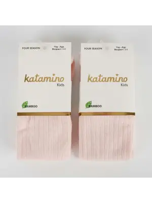 Omarı Bambu Dokulu Çocuk Külotlu Çorap - Pudra