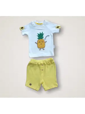 Omarı Bebek Ananas Nakışlı Sweatli Şortlu 2li Takım - Sarı