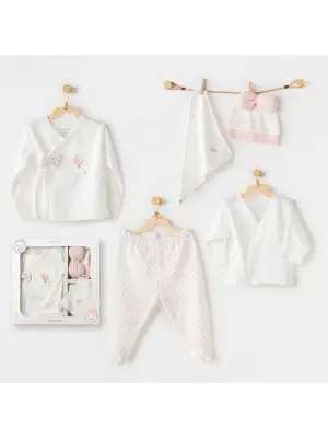 Omarı Bebek Hastane Çıkış Seti Pembe Balon Desenli 5 Parça