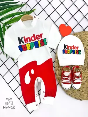 Omarı Bebek Tulumu Ekru Çıtçıt Kapamalı Kinder Surprise Desenli 2li