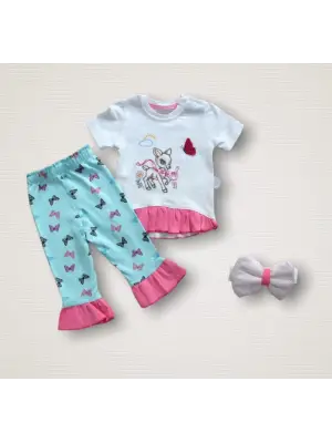 Omarı Ceylan Temalı Kız Bebek Bandanalı Kısa Kollu Sweat Takımı