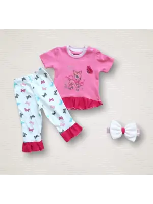 Omarı Ceylanın Rüyası Desenli Kısa Kollu Kız Bebek Sweat Takımı - 3lü Set