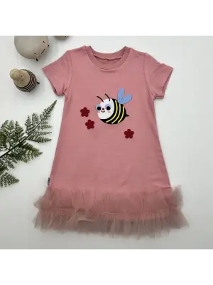 Omarı Çiçek Desenli Fırfırlı Jile Kız Çocuk Elbisesi