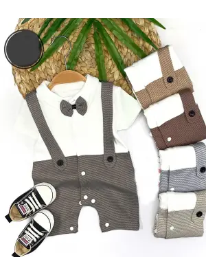 Omarı Çizgili Detaylı Erkek Bebek Tulumu