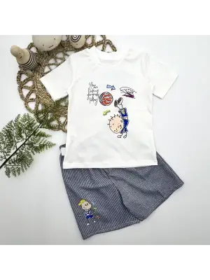 Omarı Çocuk Baskılı Tişört ve Şort Takımı Lacivert