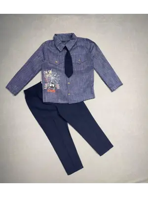 Omarı Çocuk Keten Gömlek Pantolon Takımı - Lacivert