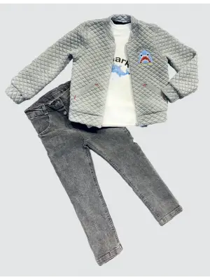 Omarı Çocuk Pilot Mont ve Sweat Takımı Gri