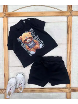 Omarı Dansçı Ayıcık Desenli Bebek Erkek Tişört Takımı