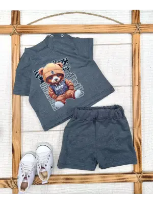 Omarı Dansçı Ayıcık Desenli Bebek Erkek Tişört Takımı