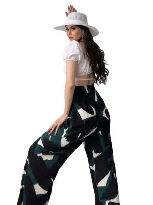 Omarı Desenli Beli Lastikli Bürümcük Pantolon renk seçenekleriyle