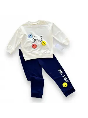 Omarı Emoje Baskılı Lacivert Bebek Erkek Takımı