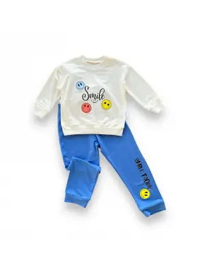 Omarı Emoji Desenli Pamuk Penye Erkek Bebek Takımı - Mavi