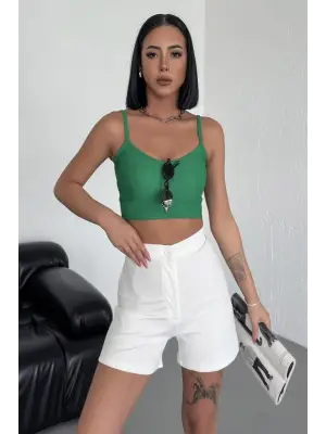 Omarı Esnek ve Tarz Beyaz Yüksek Bel Krep Şort