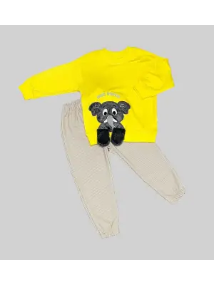 Omarı Filli Desenli Likra Penye Sweat Pantolonlu 2li Çocuk Takımı