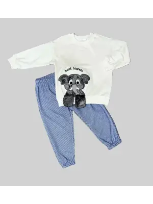 Omarı Filli Desenli Sweat Pantolonlu Çocuk Takımı Beyaz