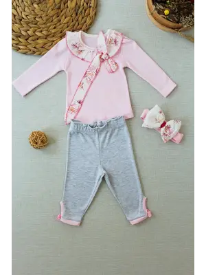 Omarı Fırfır Detaylı Bandanalı Kız Bebek Sweat Takımı