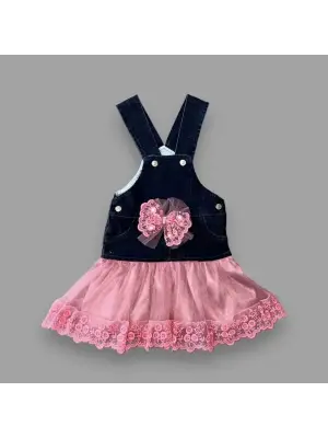 Omarı Fiyonk Detaylı Tül Etekli Salopet Kız Çocuk Elbisesi