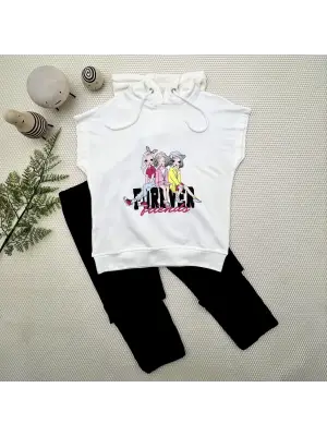 Omarı Forever Cici Kızlar Baskılı Kapşonlu Kız Çocuk Takımı Siyah