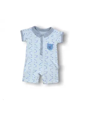 Omarı Galaksi Desenli Çıtçıtlı Kısa Kollu Bebek Tulumu Gri