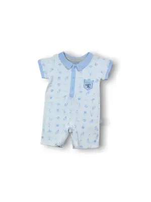 Omarı Galaksi Desenli Çıtçıtlı Kısa Kollu Bebek Tulumu Mavi