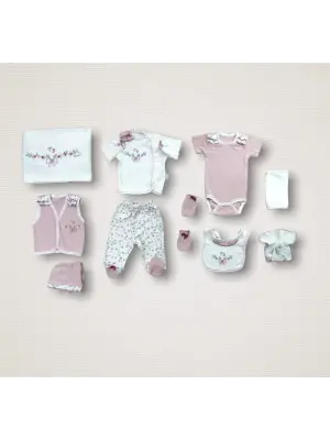 Omarı Havadar Bahar Çiçekleri Desenli 10 Parça Zıbın Takımı