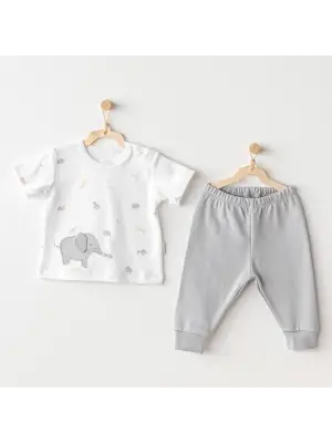 Omarı Havalı ve Şık 2li Bebek Tulum Takımı Grey