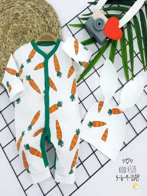 Omarı Havuç Baskılı Bebek Tulumu - Kız Erkek Uzun Kollu