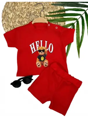 Omarı Hello Gözlüklü Ayıcık Desenli Bebek Takımı