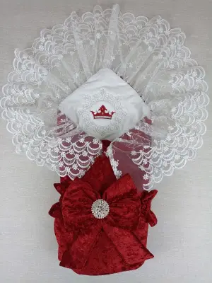 Omarı İnci Fiyonklu Yenidoğan Dantel Duvaklı Bebek Battaniye - Bordo